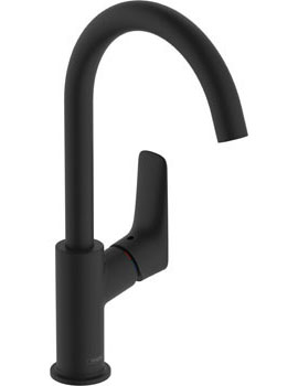 Logis Single lever basin mixer 210 with swivel spout and pop-up waste matt black - 71130670