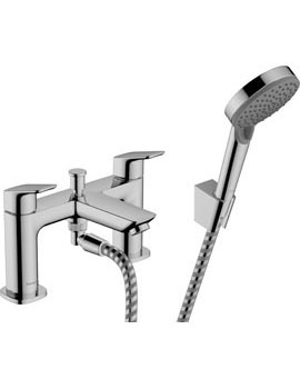 Logis 2-hole rim mounted bath mixer with diverter valve and Vernis Blend hand shower Vario Chrome - 