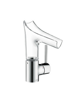Axor Starck V single lever spout 140 with glass spout and lever handle with pop-up waste s