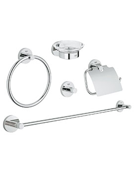 Essentials Bathroom Accessories 5 in 1 Set Chrome