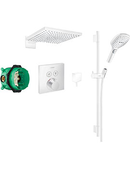 Square Select concealed valve with Raindance (300) Overhead and Select rail kit Matt White