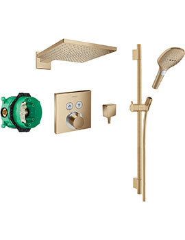 Square Select concealed valve with Raindance (300) Overhead and Select rail kit Brushed Bronze