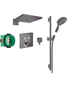 Square Select concealed valve with Raindance (300) Overhead and Select rail kit Brushed Black Chrome
