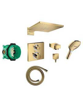 Square concealed valve with Raindance (300) overhead and Select hand shower PGO