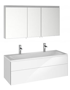Keuco Royal Reflex 1300mm Basin With 1 Drawer Vanity Unit and LED Mirror Cabinet in White HG