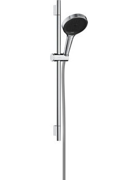Hansgrohe Rainfinity Shower set 130 3jet EcoSmart with shower bar S Puro 65 cm push slider and Designflex text