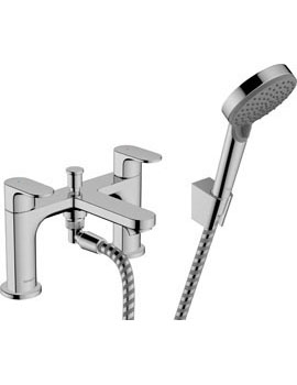 Hansgrohe Rebris S 2-hole rim mounted bath mixer with diverter valve and Vernis Blend hand shower Vario Chrome