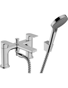 Hansgrohe Rebris E 2-hole rim mounted bath mixer with diverter valve and Vernis Blend hand shower Vario Chrome