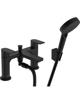 Hansgrohe Rebris E 2-hole rim mounted bath mixer with diverter valve and Vernis Blend hand shower Vario Matt B