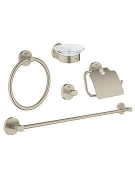 Essentials Bathroom Accessories 5 in 1 Set Brushed Nickel