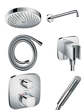 Hansgrohe Soft Cube valve with Croma Select (180) overhead and Baton hand shower  By Hansgrohe