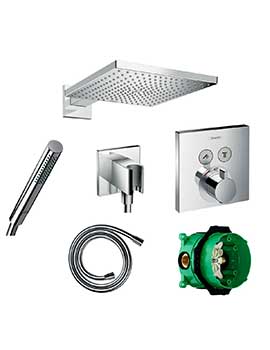 Hansgrohe Square Select valve with Raindance (300) overhead and Baton hand shower 88101012