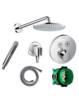 Round Select valve with Raindance (240) overhead and Baton hand shower