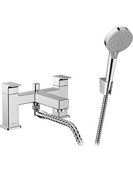 Hansgrohe Vernis Shape 2-hole rim mounted bath mixer with diverter valve and Vernis Blend hand shower Vario Ch