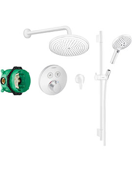 Hansgrohe Round Select concealed valve with Croma (280) overhead and Select rail kit Matt White