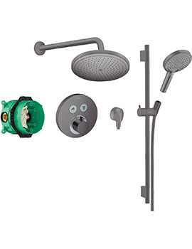 Hansgrohe Round Select Concealed Shower Set 280 c/w Rail Kit - Brushed Black Chrome