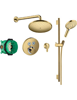 Hansgrohe Round Select concealed valve with Croma (280) overhead and Select rail kit Polished Gold-Optic