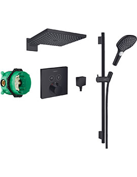 Square Select concealed valve with Raindance (300) Overhead and Select rail kit Matt Black