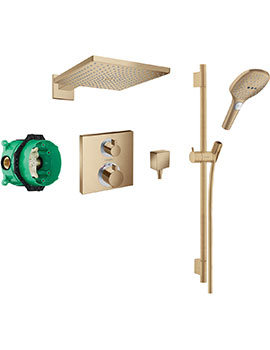 Square concealed valve with Raindance (300) overhead and Select Rail kit Brushed Bronze