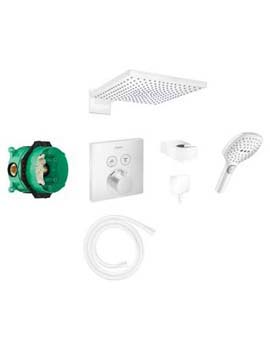 Square Select concealed valve with Raindance (300) overhead and Select hand shower