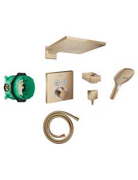 Square Select concealed valve with Raindance (300) overhead and Select hand shower BBR