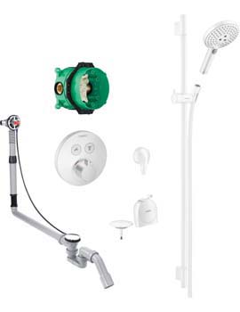 Hansgrohe Round Select Valve Set with Raindance Rail Kit & Exafill - Matt White