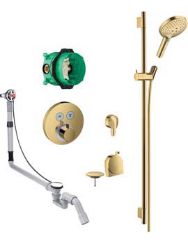 Hansgrohe Round Select Shower Valve Set with Rail Kit & Exafill - Polished Gold-Optic