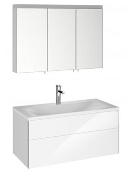 Keuco Keuco Royal Reflex 1000mm Basin With 1 Drawer Vanity Unit and LED Mirror Cabinet in White High Gloss