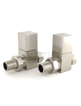 Sheths Cubex Square Straight Radiator Valves - Satin Nickel